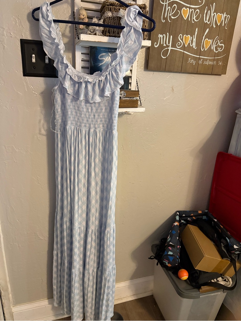 Women’s bums and roses Light Blue Ruffle Maxi Dress size small new without tags